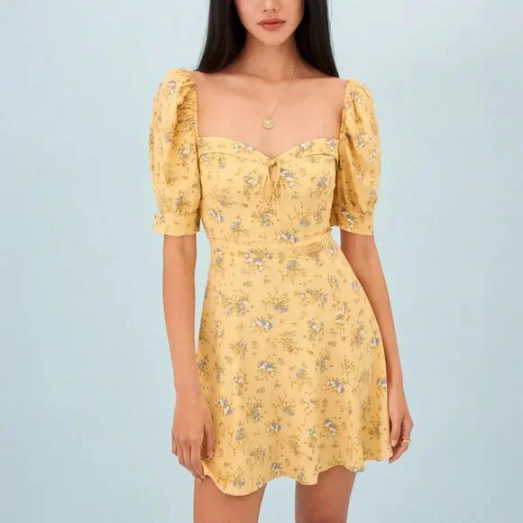 Reformation Lillet Mini Dress in Felicity Yellow Floral Size 8 - Picture 1 of 5